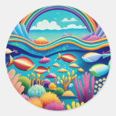 Kleurrijke Onderwater Onder de Regenboog Ronde Sticker (Voorkant)