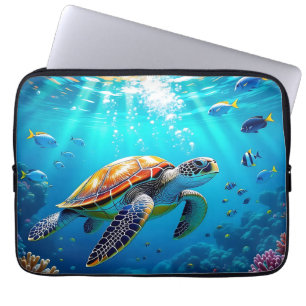 Kleurrijke onderwater scène met zeeschildpad laptop sleeve