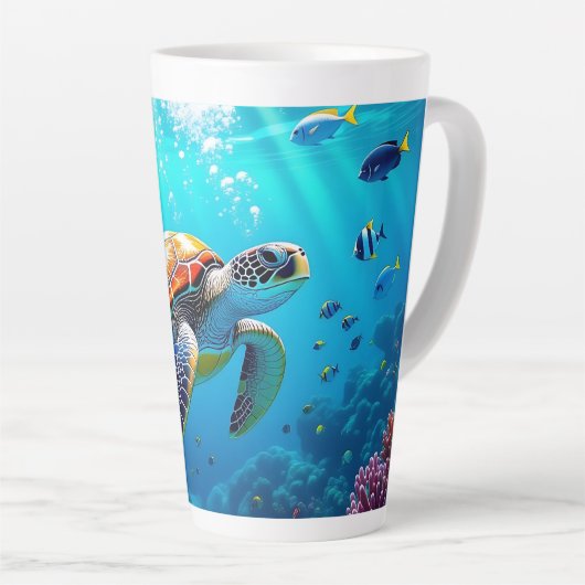 Kleurrijke Onderwater Scène met Zeeschildpad Latte Mok (Rechterhoek)