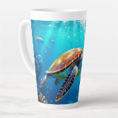 Kleurrijke Onderwater Scène met Zeeschildpad Latte Mok (Linkerhoek)