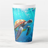 Kleurrijke Onderwater Scène met Zeeschildpad Latte Mok (Voorkant)
