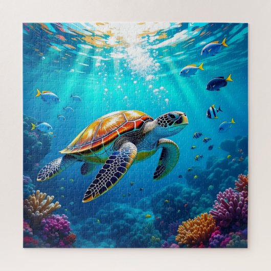 Kleurrijke Onderwater Scène met Zeeschildpad Legpuzzel (Verticaal)