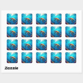 Kleurrijke onderwater scène met zeeschildpad   vierkante sticker (Vel)