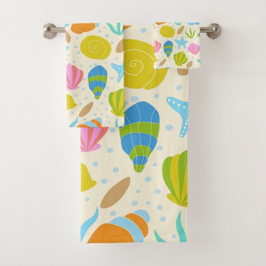 Kleurrijke onderwater schelpen, zeesterren en oest bad handdoek (Insitu)