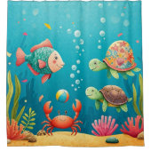 Kleurrijke onderwater vis krab schildpad zeewier douchegordijn (Voorkant)