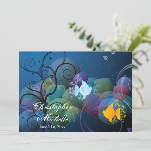 Kleurrijke onderwater vis paar bruiloft uitnodigin kaart (Staand voorkant)