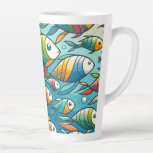 Kleurrijke onderwater vissen kunst latte mok