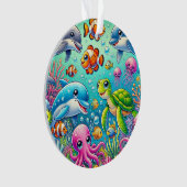 Kleurrijke Onderwater Zeeleven Scène Ornament (voorkant)
