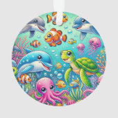 Kleurrijke Onderwater Zeeleven Scène Ornament (achterkant)
