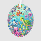 Kleurrijke Onderwater Zeeleven Scène Ornament (voorkant)