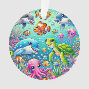 Kleurrijke Onderwater Zeeleven Scène Ornament