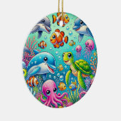 Kleurrijke onderwaterscène met speels Zee Keramisch Ornament (Rechts)