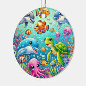 Kleurrijke onderwaterscène met speels Zee Keramisch Ornament (Links)