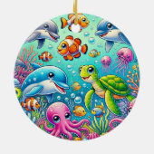 Kleurrijke onderwaterscène met speels Zee Keramisch Ornament (Achterkant)