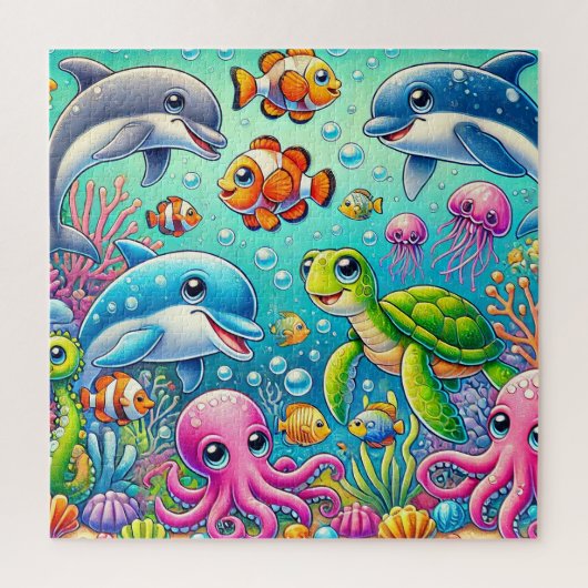 Kleurrijke onderwaterscène met speels Zee Legpuzzel (Verticaal)