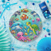 Kleurrijke onderwaterscène met speels Zee Papieren Bordje (Feest)