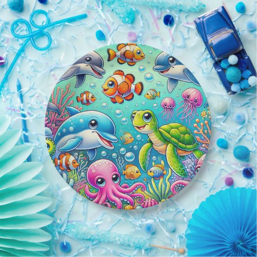 Kleurrijke onderwaterscène met speels Zee Papieren Bordje (Feest)