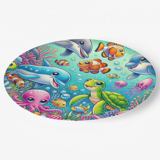 Kleurrijke onderwaterscène met speels Zee Papieren Bordje (Gekanteld)