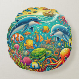 Kleurrijke onderwaterscène met zeeleven rond kussen