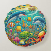 Kleurrijke onderwaterscène met zeeleven rond kussen (Achterkant)