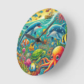 Kleurrijke onderwaterscène met zeeleven ronde klok (Hoek)