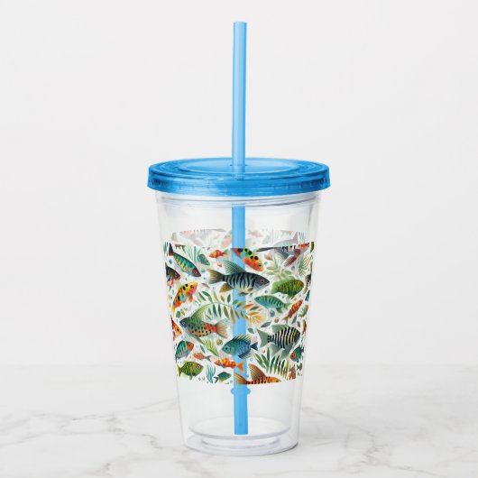 Kleurrijke onderwaterviskunst acryl drinkbeker (Voorkant)
