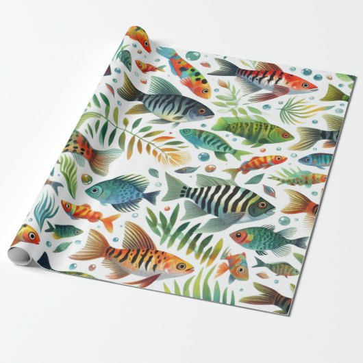 Kleurrijke onderwaterviskunst cadeaupapier (Uitgerold)