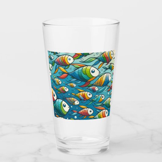 Kleurrijke onderwaterviskunst glas (Voorkant)