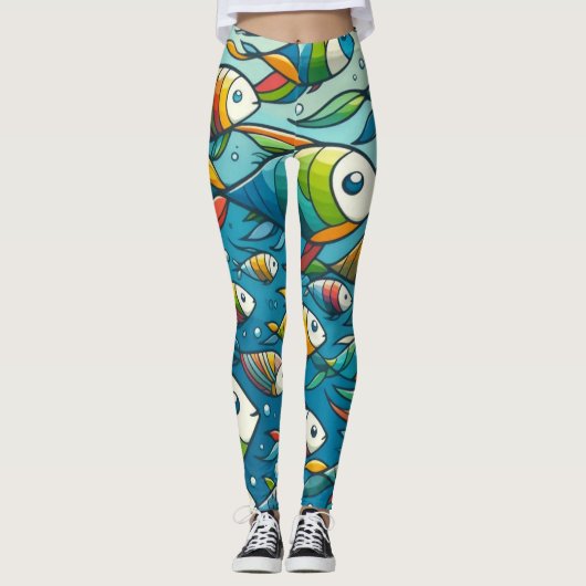 Kleurrijke onderwaterviskunst leggings (Voorkant)
