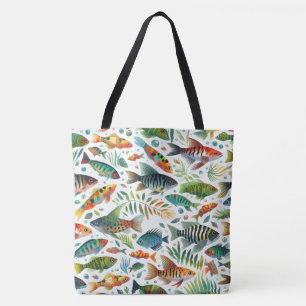Kleurrijke onderwaterviskunst tote bag