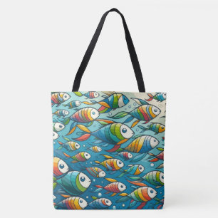Kleurrijke onderwaterviskunst tote bag