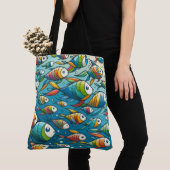 Kleurrijke onderwaterviskunst tote bag (Dichtbij)