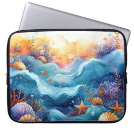 KLEURRIJKE ONDERZEESE SCÈNE MET SCHELPEN LAPTOP SLEEVE