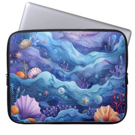 KLEURRIJKE ONDERZEESE SCÈNE MET SCHELPEN LAPTOP SLEEVE