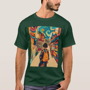 Kleurrijke ontdekkingsdroom: een levendige avontuu t-shirt