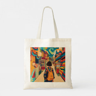 Kleurrijke ontdekkingsdroom: een levendige avontuu tote bag