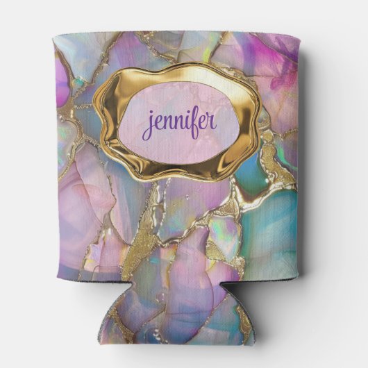 Kleurrijke Opal en Vloeibaar Goud gepersonaliseerd Blikjeskoeler (Achterkant)