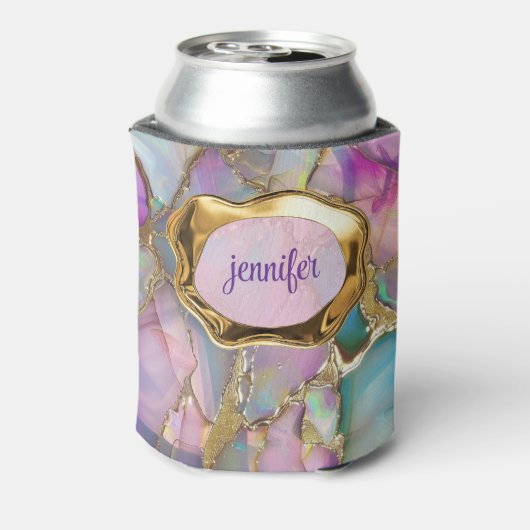 Kleurrijke Opal en Vloeibaar Goud gepersonaliseerd Blikjeskoeler (Blikje Achterkant)
