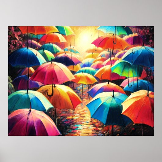 Kleurrijke open paraplu's tekenen poster (Voorkant)