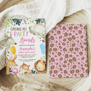Kleurrijke Oproep Alle Party Dieren Safari Verjaar Kaart