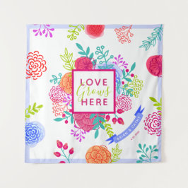 Kleurrijke Opvallende Lente Bloemenschets Boeket Wandkleed