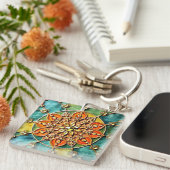 Kleurrijke Oranje, Blauwe en Gele Acryl Sleutelhan Sleutelhanger (Voorkant Rechts)