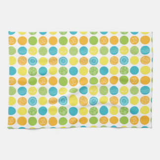 Kleurrijke oranje en turquoise cirkelstip theedoek