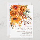 Kleurrijke Oranje Herfst Bloemen Thanksgiving Kaart (Voorkant)