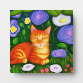 Kleurrijke oranje kat in bloementuin fotoplaat (Voorkant)