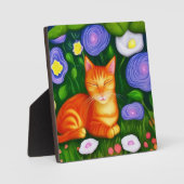 Kleurrijke oranje kat in bloementuin fotoplaat (Voorkant)