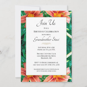 Kleurrijke Oranje Lilly Oma Verjaardag Bloemstuk Kaart