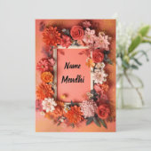 Kleurrijke oranje Mendhi-uitnodiging Kaart (Staand voorkant)