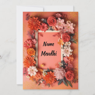Kleurrijke oranje Mendhi-uitnodiging Kaart