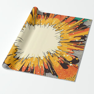 Kleurrijke Oranje Pop Art Uitbarsting Zwarte Snelh Cadeaupapier